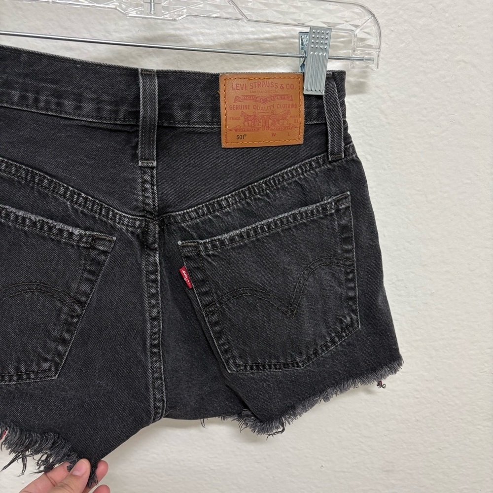 Levi's Premium 501 Women's Distressed Black Denim Cut-Off Shorts Button Fly - Picture 4 of 13